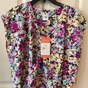 CAbi Eden purple floral faux wrap blouse #5211 M medium EUC